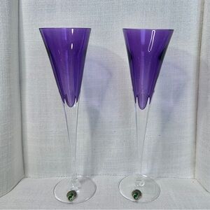 Waterford W Heather Crystal Flute Champagne Glass Set Purple Tall